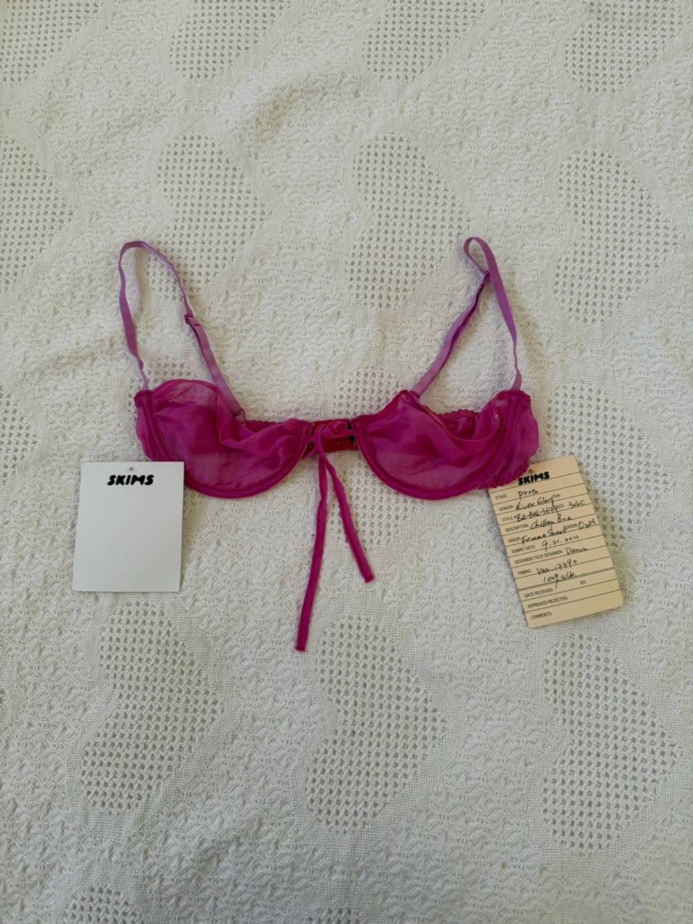 SKIMS Bright Fuchsia Sheer Underwire Bralette with Front Tie